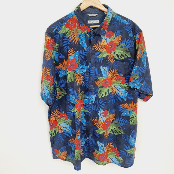 Tommy Bahama Mens Orange Green Orange Floral Camp Short Sleeve Shirt Size XXL - Picture 2 of 8
